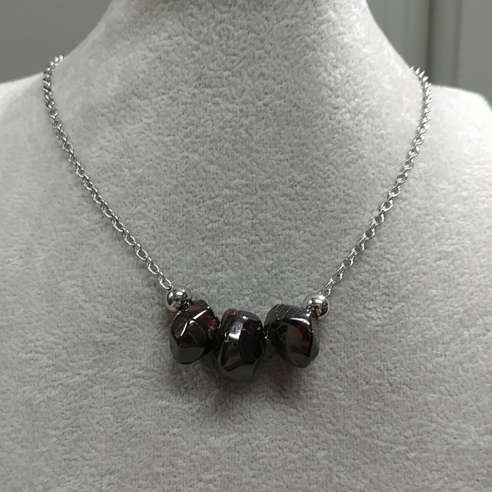 Garnet Necklace Natural Gemstone Crystal Pendant Stainless-Steel Chain 20"